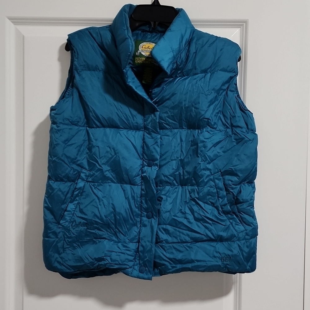 Cabela's Blue Puffer Vest 650 Goose Down Fill Medium